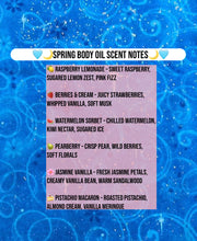 TheBeautyPackage Spring Body Oils - Watermelon Sorbet, Berries & Cream, Pistachio Macaron, Raspberry Lemonade, Jasmine Vanilla - Handmade Skincare Collection Silky Fragrance Scented 50G